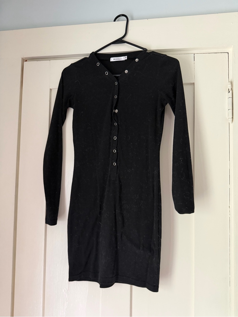 Madewell Black Long Sleeve Henley Button-Front Knit Dress